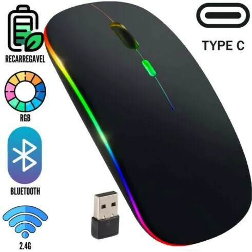 Mouse sem Fio Recarregável Bluetooth & Wireless 2.4 GHz - MS-S350L