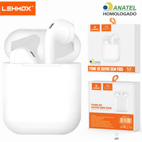 Fone De Ouvido Bluetooth I12 TWS BRANCO Anatel I12