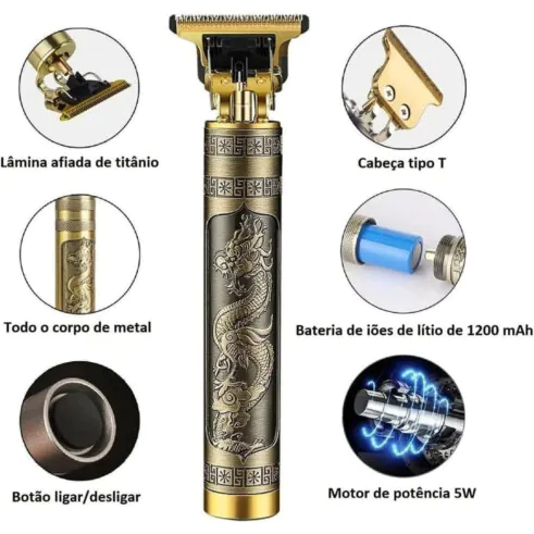 Máquina De Cortar Cabelo Sem Fio Barbeador Dragão 4 Pentes