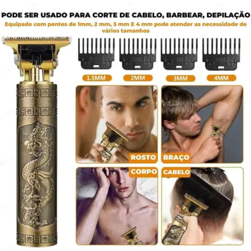 Máquina De Cortar Cabelo Sem Fio Barbeador Dragão 4 Pentes