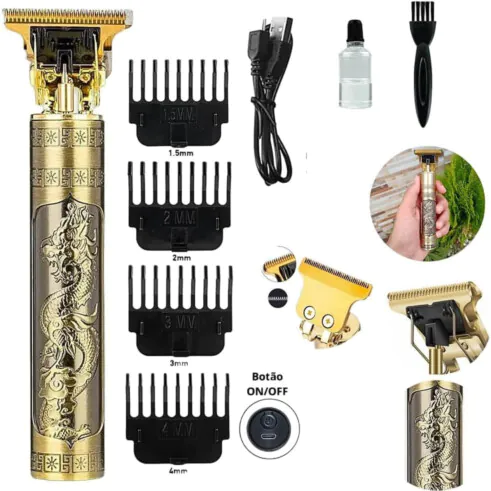 Máquina De Cortar Cabelo Sem Fio Barbeador Dragão 4 Pentes