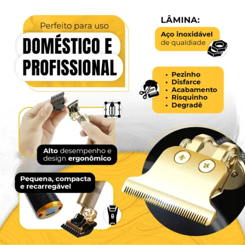 Máquina De Cortar Cabelo Sem Fio Barbeador Dragão 4 Pentes
