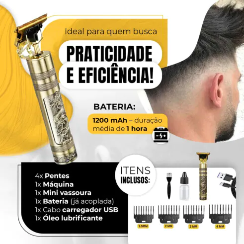 Máquina De Cortar Cabelo Sem Fio Barbeador Dragão 4 Pentes